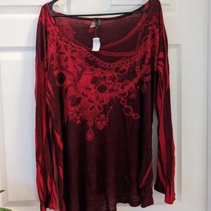 Women's Plus size 3XL Poliana Plus maroon and red long sleeve jewelry graphics